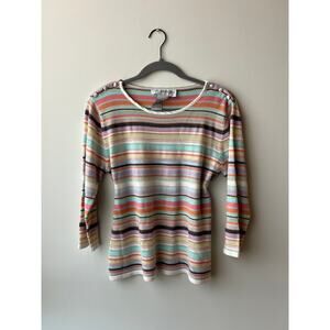 Y2k Sag Harbor Petite Colorful Pastel Striped 3/4 Sleeve Top